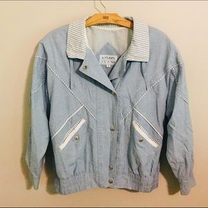 Vintage Retro Light Blue Bomber Jacket Size Small